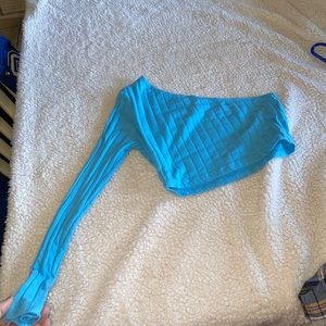 Shein, small, blue one shoulder top